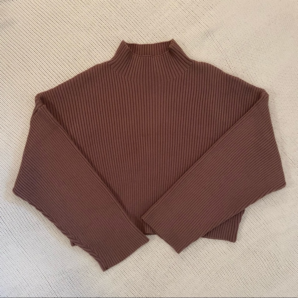 Zara Mock Neck Cropped Ribbed Sweater || mauve || Size Small